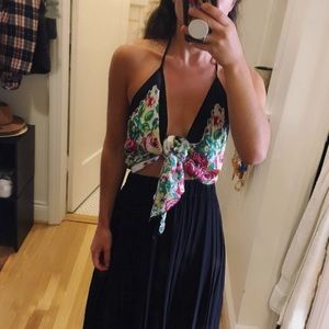 Urban Outfitters Silky Floral Low-backed Halter